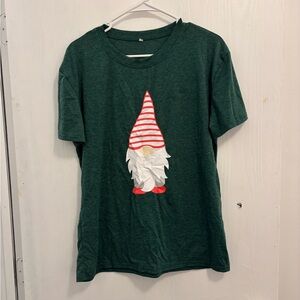 Christmas Gnome on Green Background T-Shirt Woman’s Size Medium